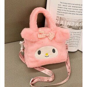SANRIO Hello Kitty MY MELODY Pink Plush 8"x6" Kawaii Handbag PURSE Tote Bag EUC